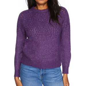 HANDKNIT wool blend sweater crew neck long sleeves lavender size small medium